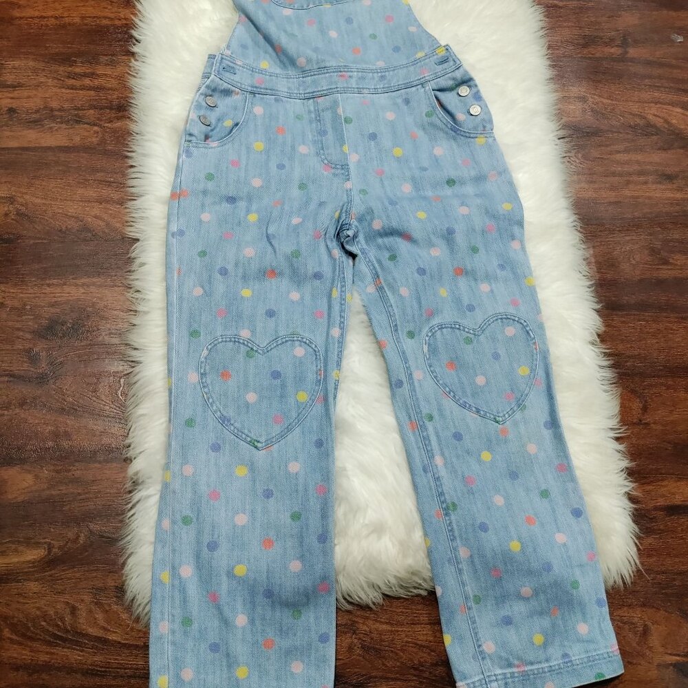 Boden 100% Cotton Girls Size 13-14Y Polka Dot Denim Dungarees Overalls Blue - Picture 6 of 13